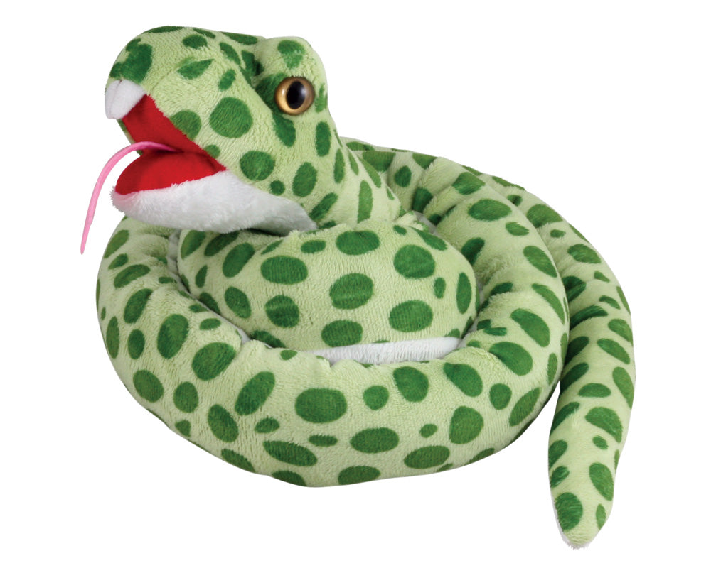 Super Soft Highly Detailed Colorful Plush Stuffed Animal Green Spotted Bush Snake measuring 58 inches long by Cuddle Zoo.