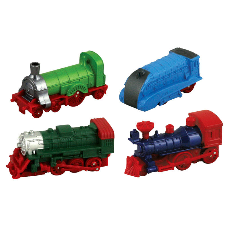 Set of 4 2.5 inch Friction Powered Pullback Die Cast Metal Locomotive Steam and Diesel Engines.