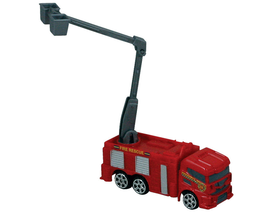 Red Durable Die Cast Metal and Plastic Fire Engine with Working Lift measuring Approximately 3 Inches Long by RedBox / Motormax.