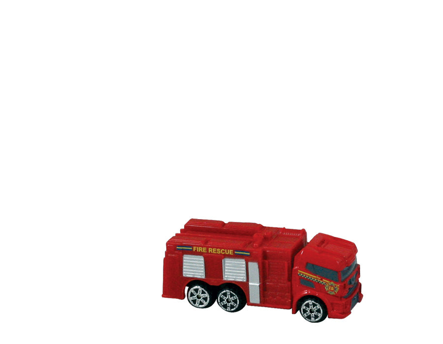 Red Durable Die Cast Metal and Plastic Fire Engine measuring Approximately 3 Inches Long.