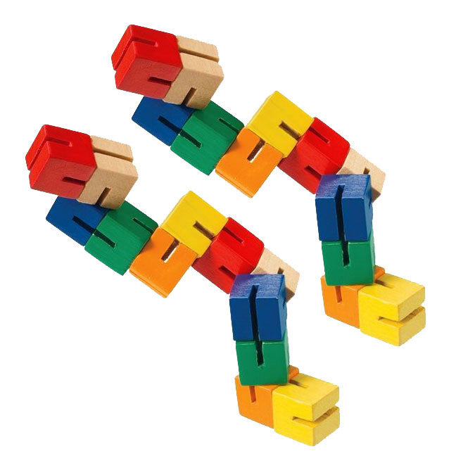 SET of 2 Durable Wooden Puzzle Fidget Toys each Composed of 12 Colorful Cubes Strung Together by Heavy Duty Nylon Elastic and Painted with Lead Free Paint. 