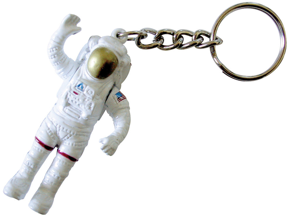 Die Cast Metal Key Chain Replica of a NASA Astronaut with Authentic Markings and Movable Arms measuring 2.25 inches.