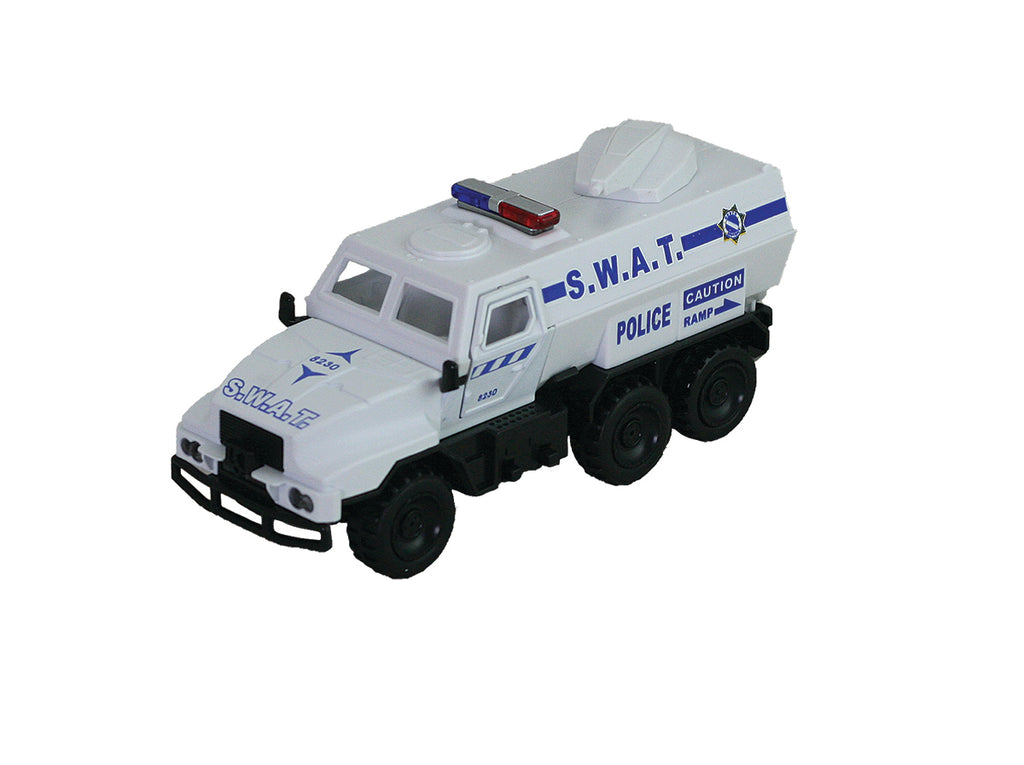 Sonic SWAT Team Pullbacks These diecast metal and plastic pullback tactical vehicles feature opening doors, movable turrets, flashing lights and multiple siren sounds! Press button to release mini robot car!