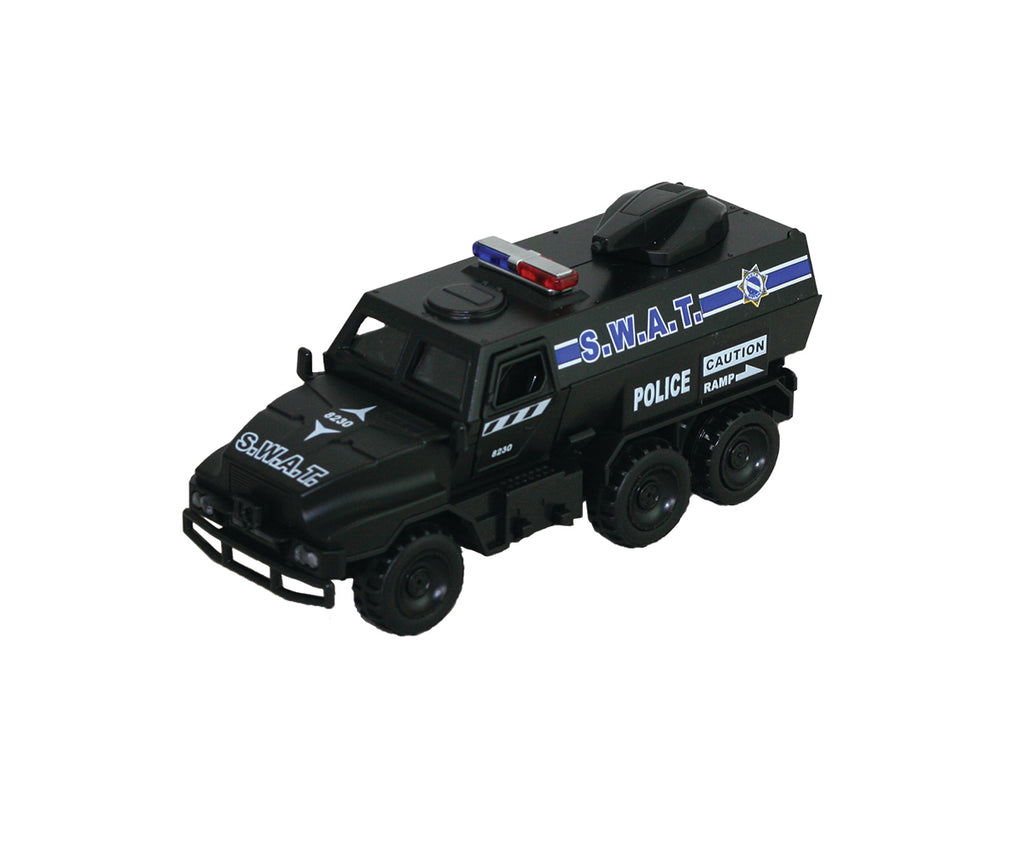 Sonic SWAT Team Pullbacks These diecast metal and plastic pullback tactical vehicles feature opening doors, movable turrets, flashing lights and multiple siren sounds! Press button to release mini robot car!