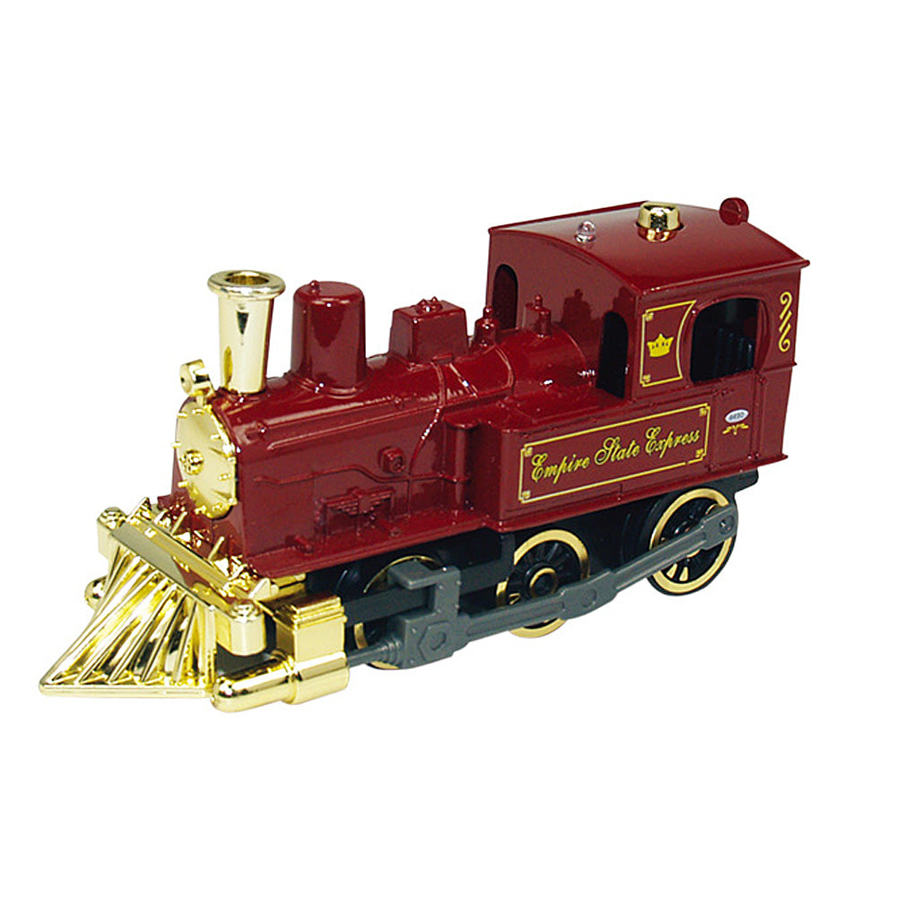 Rail enthusiasts will love this this classic steam engine made from sturdy diecast metal. It features pullback action, working side rails, a flashing light and traditional locomotive sounds!  Pull Back & Go Action! Diecast metal and plastic 5 inches long Pullback Train Toy