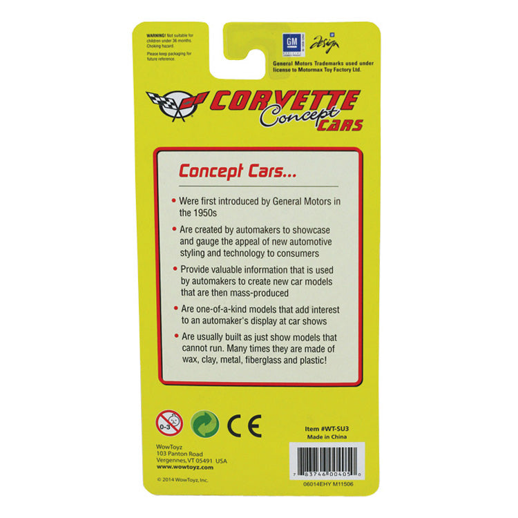 Backing Card Set of 3 1:64 Scale Die Cast Chevrolet Corvette Concept Cars with Educational Information about Concept Cars by RedBox / Motormax.
