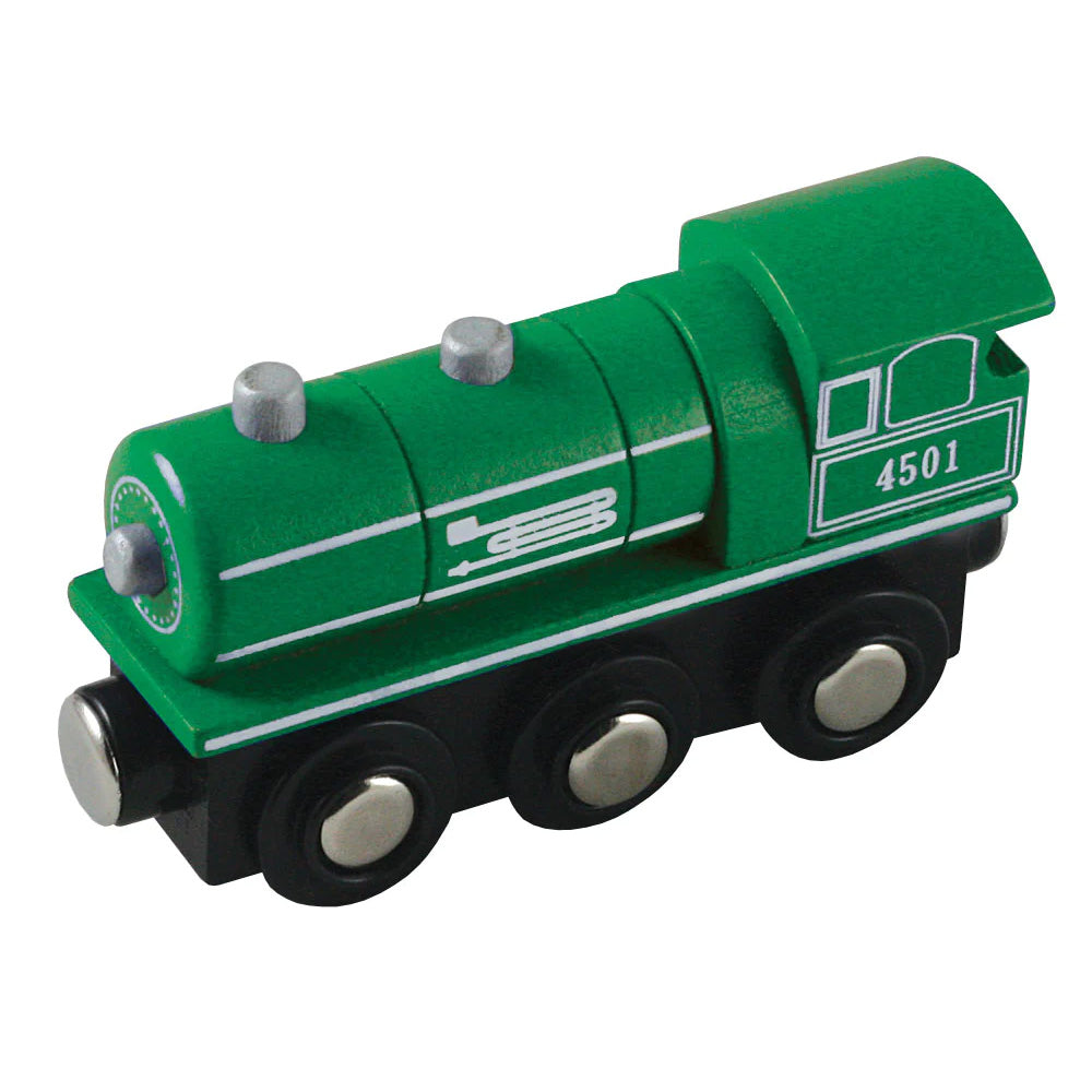 Wooden Locomotive Green 6 Inch Durable Wooden Train Steam Engine with Magnetic Connectors on Front & Back compatible with Thomas, Brio and other Wooden Train Sets. Wood Harvested from Sustainably Managed Forests.